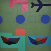 1-Paperboats and Planes Series, 2002 RM 6,600.00-SOLD | Mixed media on canvas | 60 x 60 cm