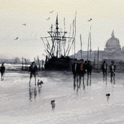 26-Nik-Rafin-M-'Harbour-Scene'-(1999)-Watercolour-on-Paper-9cm-x-20.5cm-RM-320---450-