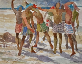 19-Khalil Ibrahim, Fishermen East Coast Series (2002) SOLD Watercolour on Paper 30cm x 40cm