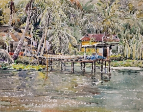 20-Khalil Ibrahim, Fishing Village in Kuala Besar, Tumpat, Kelantan (1984) Watercolour on Paper 30cm x 40cm