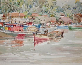 23-Khalil Ibrahim, Tumpat, Kelantan Fishing Village (1978) Watercolour on Paper 48cm x 36cm