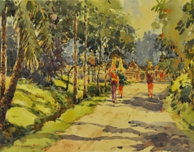 25-Shafurdin Habib, Bali Series On Way to Temple (2010) 30.5cm x 45.8cm, Watercolour on Paper