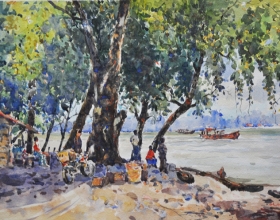 43-Shafurdin Habib, Menanti (2011) 30.5cm x 45.8cm, Watercolour on Paper